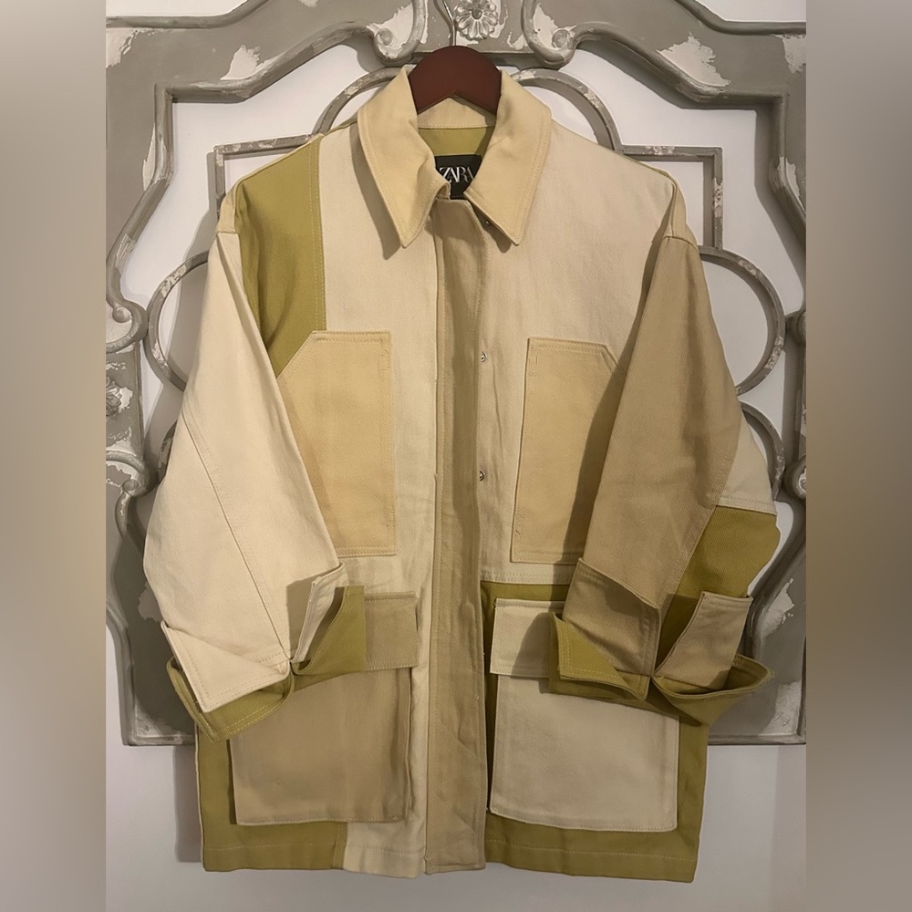 Zara Gabardine Patchwork Jacket Size Small *Overs… - image 2